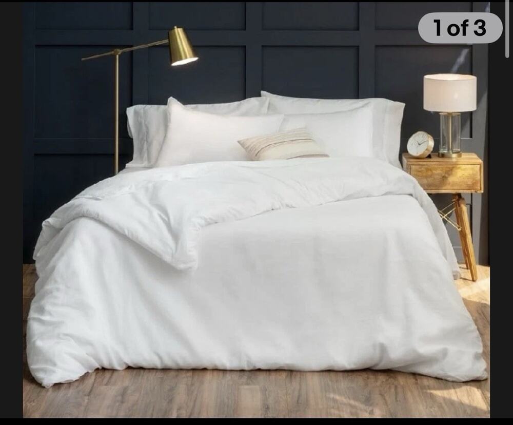 WelHome By Welspun Relaxed Linen FULL / QUEEN Duvet Cover & Shams Set White